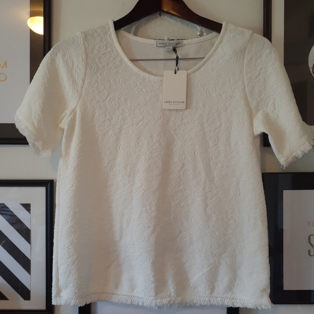 White Knot Top Fringe Edge Top S